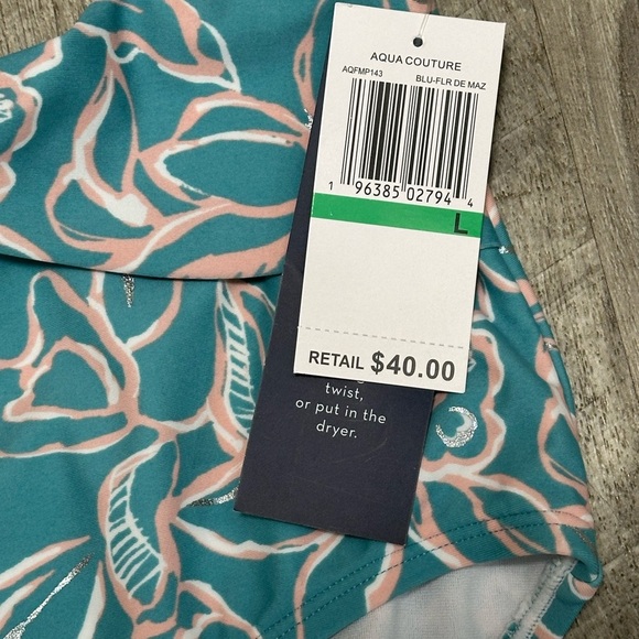 Aqua Couture Large Swim Bikini Bottom Hipster Flowers Tropical Teal Swimwear NWT - Picture 5 of 8